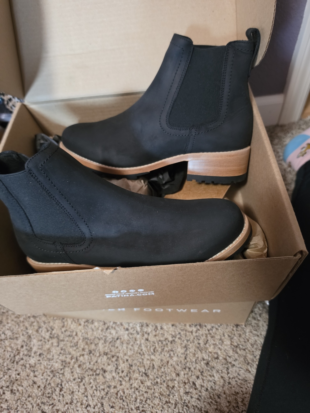 Women's Black Chelsea Boots with Tan Sole - Portland Leather Patina